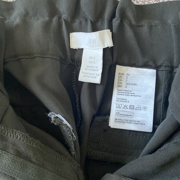 H&M size 2 olive green paper bag tie waist pants - Picture 2 of 4